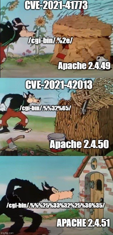 有 Twitter 网友用一张梗图描述了 Apache 最近一个路径遍历漏洞的修复过程