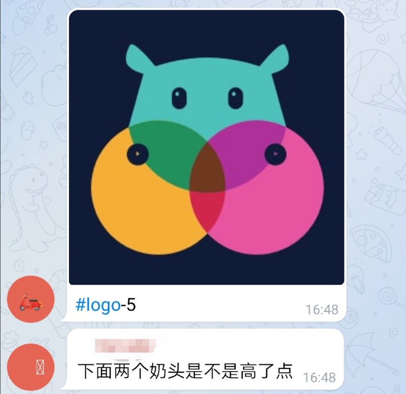 群主叫群友们一起设计个群logo 有位群友设计之后发了出来 但是有位群友把LOGO中河马的鼻孔认成了奶头😂  #精品