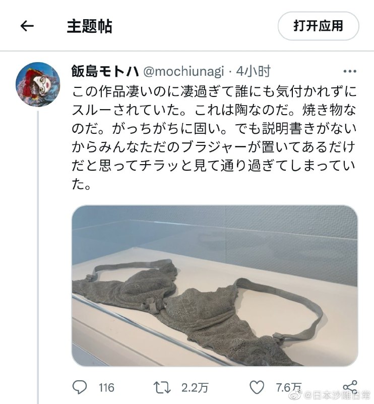 日本艺术家山本優美的陶器作品，很多人根本就没注意到，以为只是个普通的胸罩而已日本艺术家山本優美的陶器作品，很多人根本就没注意到，以为只是个普通的胸罩而已