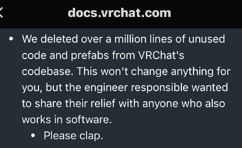 我们从VRChat的代码库中删除了100多万行未使用的代码和预制件