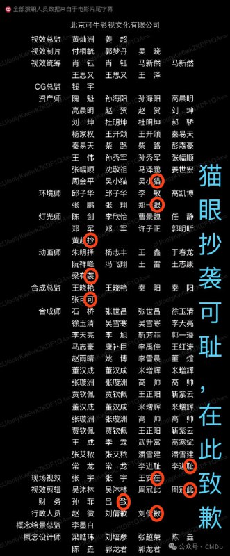 猫眼专业版抄袭 CMDB 数据库被挂：CMDB 故意在《封神第二部：战火西岐》的片尾演职人员里增加了虚构的人名，随后猫眼更新数据的时候直接照抄了，几个人名连起来是「猫眼抄袭可耻，在此致歉」