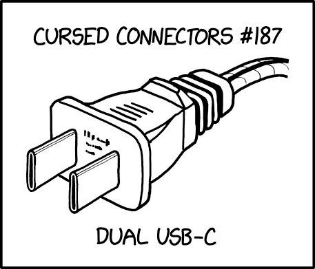 'Small devices use two-prong USB-AC, but there's also a three-prong version with a USB-B plug as the ground.'@xkcdchannel