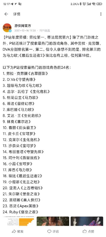 看看自己的老婆在不在里面，，，🙈from Caliban来自某群友:马里奥都能上榜，这让我很怀疑这榜是不是任天堂刷的（
